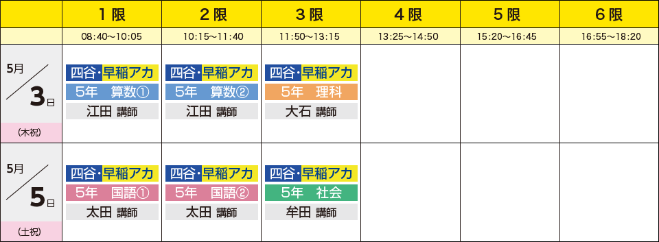 ゴールデンウィーク クラスアップ講座 南浦和校日程