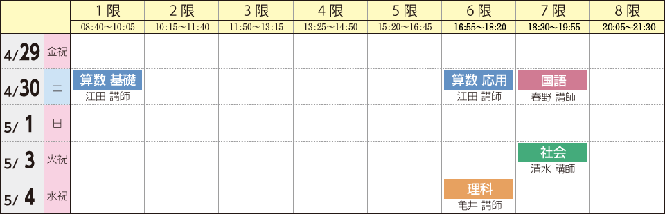 ゴールデンウィーク クラスアップ講座 四谷・早稲アカ日程