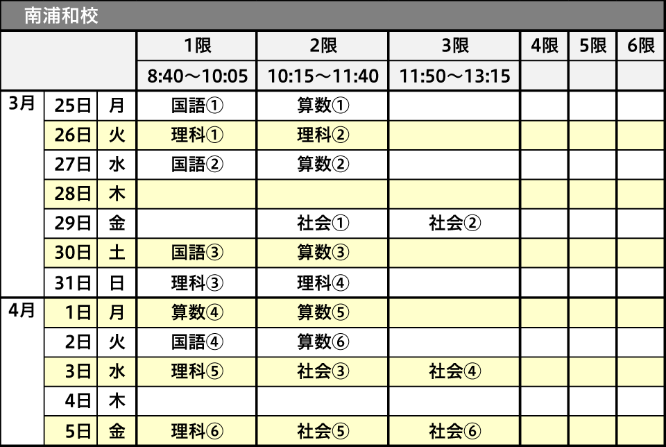 中学受験ドクター 南浦和校 6年生 春期講習 少人数授業スケジュール