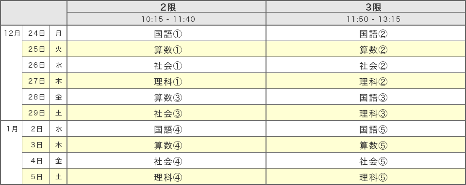 中学受験ドクター 代々木校 6年生 冬期講習 少人数授業スケジュール